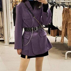 Double-Grommet-Belt Leather Punk-Waist-Belt with Chain for Women Jeans Dresses